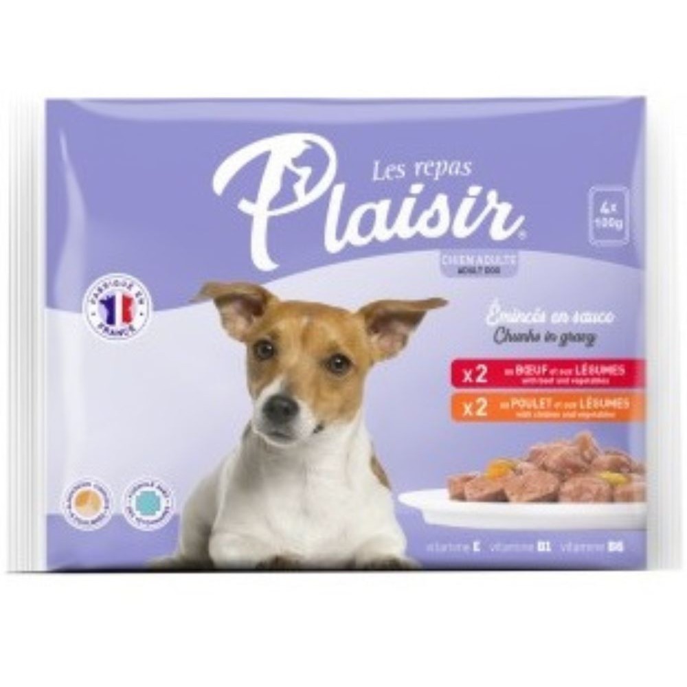 040862 Plaisir 100g x 4 ks kapsička/2x hovězí + 2x kuře dog - Obrázek 1