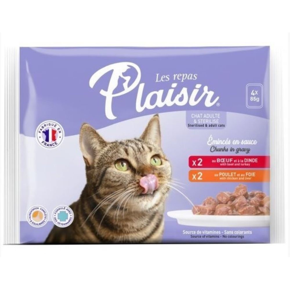 121045 Plaisir 85g x 4ks steriliz. kapsička/2x hovězí+2x kuře cat - Obrázek 1
