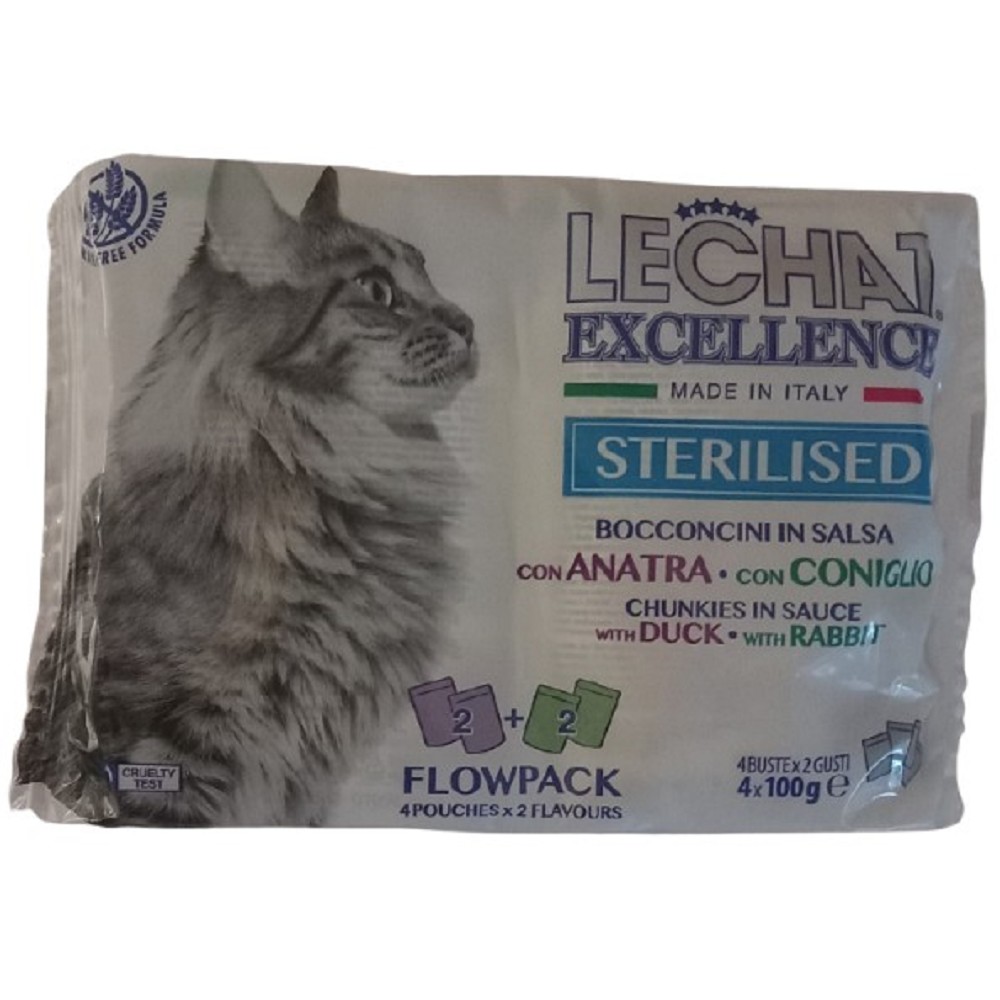 121122 Monge 4x100g Excellence Flow Sterilized Duck/Rabbit cat - Obrázek 1