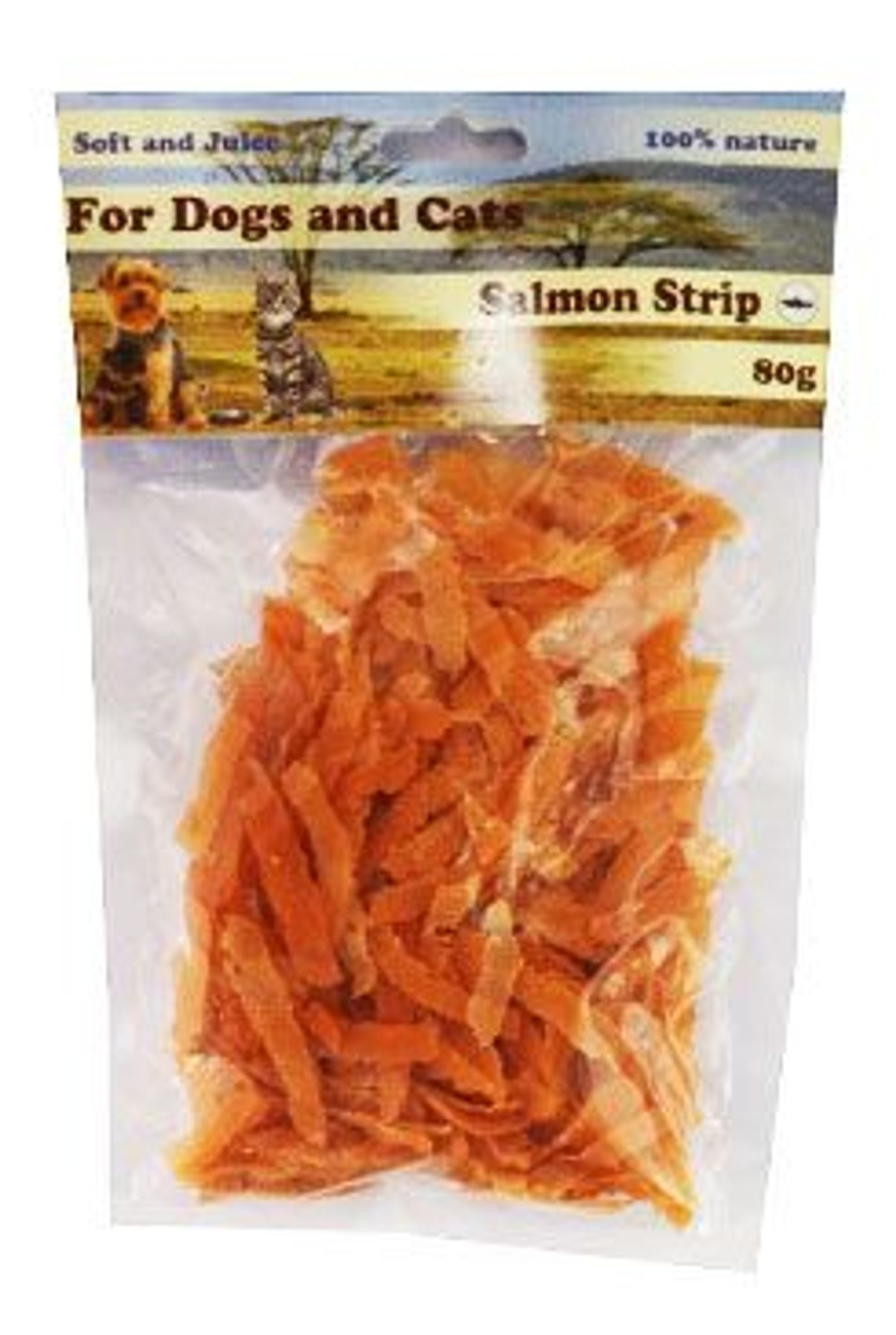 470479 For Dogs and Cats Pochoutka Lososové proužky 80g - Obrázek 1